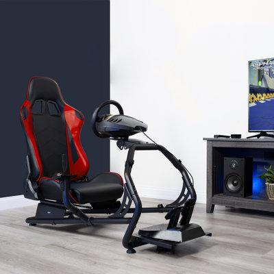 Vivo Red/Racing Simulator Cockpit Faux Leather in Black, Size 44.5 H x 21.5 W x 51.2 D in | Wayfair STAND-RACE1B