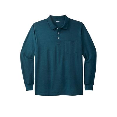 Men's Big & Tall Long-Sleeve Shrink-Less Piqué Polo by KingSize in Heather Midnight Teal (Size 2XL)