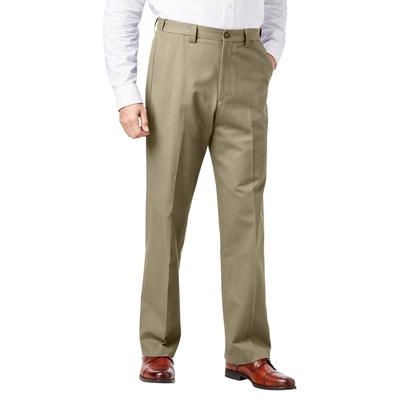Men's Big & Tall Relaxed Fit Wrinkle-Free Expandable Waist Plain Front Pants by KingSize in True Khaki (Size 54 38)