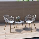 George Oliver Masam 3 Piece Chat Set w/ Durable Steel Legs for Indoors or Outdoors Plastic in Brown/White | Wayfair