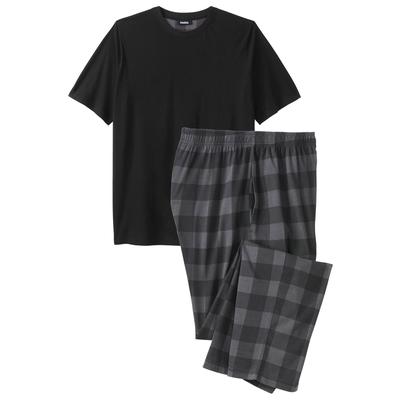 Men's Big & Tall Jersey Knit Plaid Pajama Set by KingSize in Black Buffalo Check (Size 5XL) Pajamas