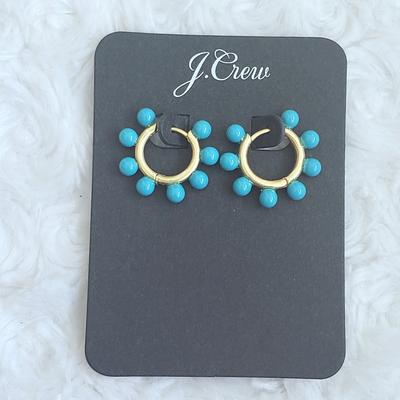J. Crew Jewelry | Nwt J.Crew Pearl Charm Huggie Hoops Monaco Blue | Color: Blue/Gold | Size: Os