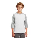 Sport-Tek YT200 Youth Colorblock Raglan Jersey T-Shirt in White/Heather Grey size Large | Cotton