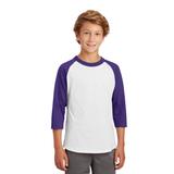 Sport-Tek YT200 Youth Colorblock Raglan Jersey T-Shirt in White/Purple size Small | Cotton