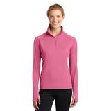 Sport-Tek LST850 Women's Sport-Wick Stretch 1/2-Zip Pullover T-Shirt in Dusty Rose size XL | Polyester/Spandex Blend