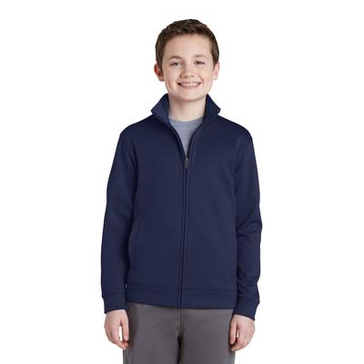 Sport-Tek YST241 Youth Sport-Wick Fleece Full-Zip Jacket in Navy Blue size Large | Polyester