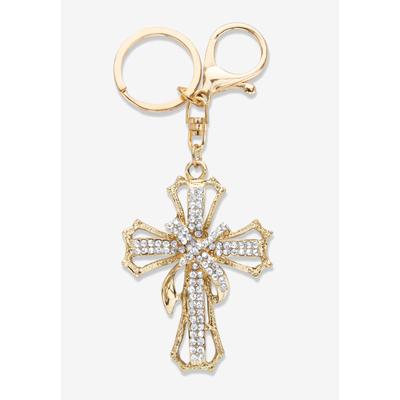 Women\'s Goldtone Round Crystal Shrouded Cross Key Ring by PalmBeach Jewelry in Crystal Gold