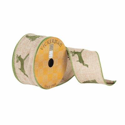The Holiday Aisle® Burlap w/ Woven Deer Ribbon Fabric in Brown/Green | 360 H x 2.5 W x 0.2 D in | Wayfair E62DFACCA1AF4802A6A7F6F441318B90