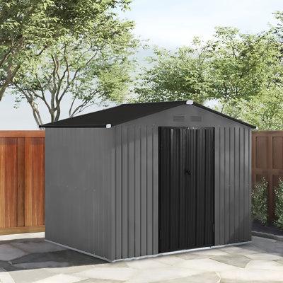Veikous 8 Ft. W x 6 Ft. D Metal Storage Shed in Black/Gray, Size 76.3 H x 96.0 W x 72.0 D in | Wayfair Metal Shed-002