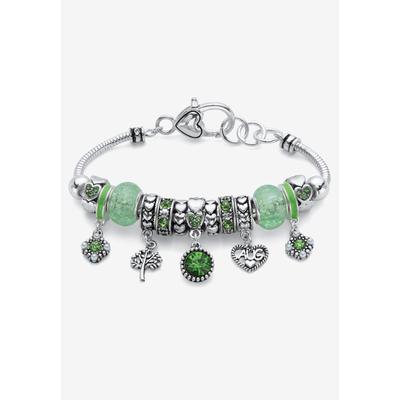 Women's Antique Silvertone Simulated Birthstone 8" Charm Bracelet by PalmBeach Jewelry in August