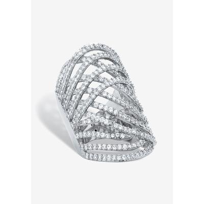 Women's Platinum-Plated Cubic Zirconia Crossover Ring by PalmBeach Jewelry in White (Size 8)