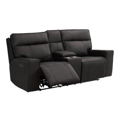 Wade Logan® Ayin 77" Wide Genuine Leather Power Recliner Home Theater Loveseat w/ Cup Holder Genuine Leather | 41 H x 77 W x 39 D in | Wayfair