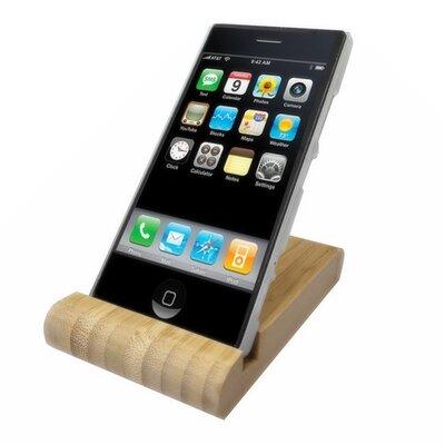 FixtureDisplays Desktop Bamboo Cell Phone Holder, Natural Wooden Cell Phone Stand,Portable Smartphone Holder, Size 0.59 H x 3.15 W x 5.12 D in