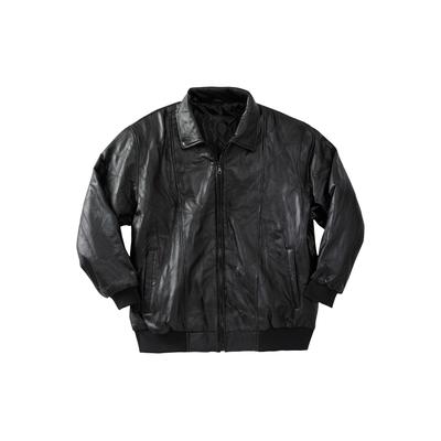 Men's Big & Tall Embossed Leather Bomber Jacket by KingSize in Black (Size XL)