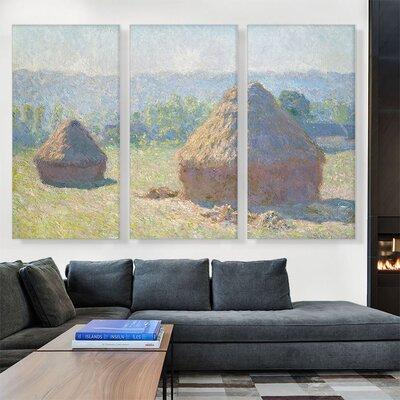 ARTCANVAS Haystacks 1891 by Claude Monet - 3 Piece Wrapped Canvas Painting Print Set Canvas, in Blue/Brown/Green | 60 H x 90 W x 1.5 D in | Wayfair