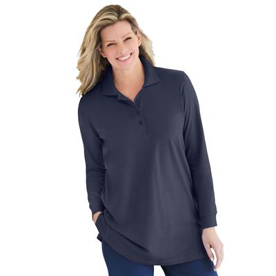 Plus Size Women's Long-Sleeve Polo Shirt by Woman Within in Navy (Size 1X)