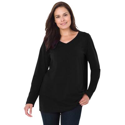 Plus Size Women's Perfect Long-Sleeve V-Neck Tee by Woman Within in Black (Size M) Shirt