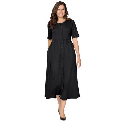 Plus Size Women's Button-Front Essential Dress by Woman Within in Black (Size M)