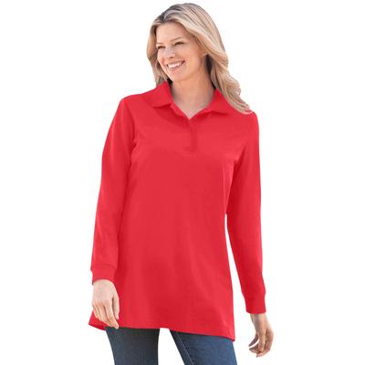 Plus Size Women's Long-Sleeve Polo Shirt by Woman Within in Vivid Red (Size 3X)