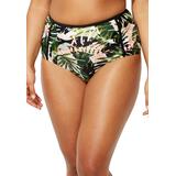 Plus Size Women's High Waist Piped Swim Brief by Swimsuits For All in Camo Leaves (Size 12)