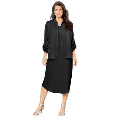 Plus Size Women's Three-Quarter Sleeve Jacket Dress Set with Button Front by Roaman's in Black (Size 20 W)