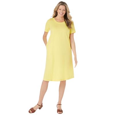 Plus Size Women's Short-Sleeve Crewneck Tee Dress by Woman Within in Primrose Yellow (Size 2X)