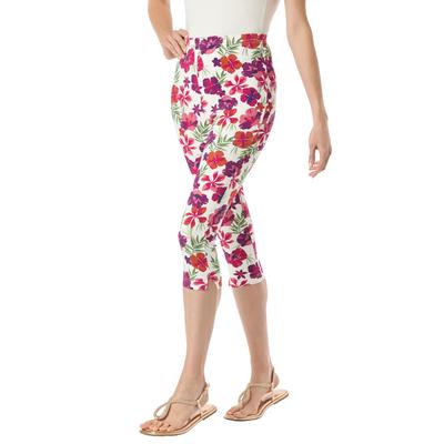 Plus Size Women's Stretch Cotton Printed Capri Legging by Woman Within in White Tropical Floral (Size 6X)