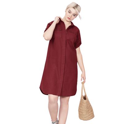 Plus Size Women's Button Front Linen Shirtdress by ellos in Fresh Pomegranate (Size 24)
