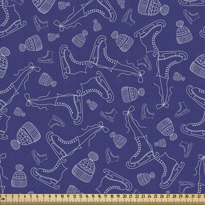 East Urban Home Ambesonne Ice Skates Fabric By The Yard, Repeating Monochrome Concept Of Winter Hats Skating Boats & Ribbons | 36 W in | Wayfair