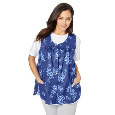 Plus Size Women's Snap-Front Apron by Only Necessities in Ultra Blue Bouquet (Size 38/40)