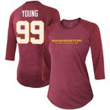 Women's Fanatics Chase Young Burgundy Washington Football Team Player Name & Number Tri-Blend Raglan 3/4-Sleeve T-Shirt