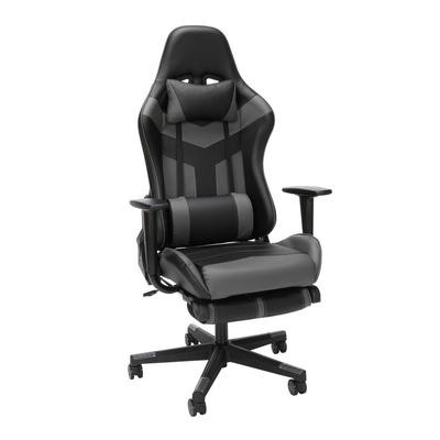 Essentials Collection High Back PU Leather Gaming Chair in with Extendable Footrest in Grey - OFM ESS-6075FR-GRY