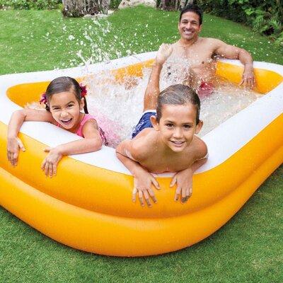Intex 90in x 58in x 18in Outdoor Inflatable Family Swim Center Plastic in Orange | 18 H x 58 W x 90 D in | Wayfair 2 x 57181EP