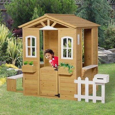 Outsunny Kid 6.69' x 3.52' Outdoor Solid Wood Playhouse Wood in Brown | 55 H x 42.25 W x 80.25 D in | Wayfair 345-020