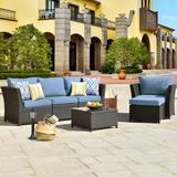 Red Barrel Studio® Patio 6 Piece Rattan Sofa Seating Group w/ Cushions Wicker/Rattan in Blue | Wayfair 7ADA768AA81F44CEBEC9FC76F7EDDCE9