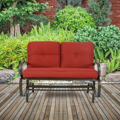 Lark Manor™ Outdoor Hurtt Gliding Metal Bench w  Cushions in Red | 33.5 H x 47 W x 31.5 D in | Wayfair A7040227A4C14FAFA3F7D425C7DF3643