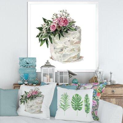 East Urban Home Pink Roses & Flowers On Cake - Picture Frame Print on Canvas in White | 36 H x 36 W x 1.5 D in | Wayfair