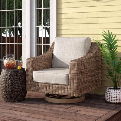 Beachcrest Home™ Danny Swivel Patio Chair w/ Cushions Wicker/Rattan in Brown | 35.75 H x 35.5 W x 36.5 D in | Wayfair