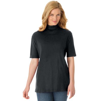 Plus Size Women's Ribbed Short Sleeve Turtleneck by Woman Within in Black (Size 1X) Shirt