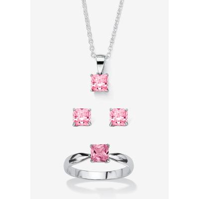 Women's 3-Piece Birthstone .925 Silver Necklace, Earring And Ring Set 18" by PalmBeach Jewelry in June (Size 6)