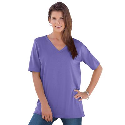 Plus Size Women's V-Neck Ultimate Tee by Roaman's in Dusty Purple (Size L) 100% Cotton T-Shirt