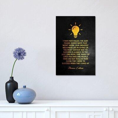East Urban Home Thomas Edison Motivational Quote by Adrian Baldovino - Print Canvas in Black/Gray/White | 18 H x 12 W x 1.5 D in | Wayfair