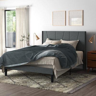 Wade Logan® Canuto Upholstered Platform Bed w/ Wingback Headboard Upholstered in Gray/Black | 48 H x 56 W x 82 D in | Wayfair