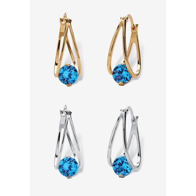 Women's Silvertone 2 Pair Set Hoop Earrings (24x9mm) Round Simulated Blue by PalmBeach Jewelry in September