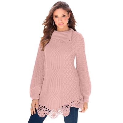 Plus Size Women's Cable Sweater by Roaman's in Soft Blush (Size 3X)