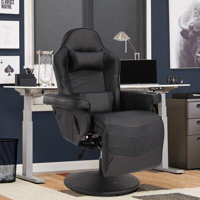 The Twillery Co.® Herrington Gaming Chair w/ Recline, Massage, & Support Features Leather in Black, Size 50.2 H x 31.1 W x 24.5 D in | Wayfair