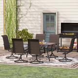 Charlton Home® Ahrendt 7 Pieces Outdoor Table Set 6 High Back Swivel Rattan Chairs 1 Wood-look Pattern Rectangular Metal Table 6 People Set w/ Umbrella Hole Plastic/Metal