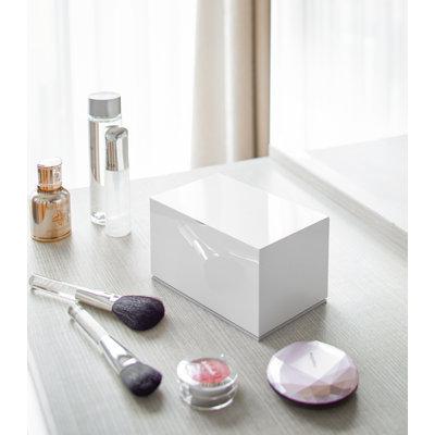 Veil Yamazaki Home Cotton Case, Bathroom Skincare Storage Container & Makeup Organizer Bin w/ Lid Plastic in White, Size 3.54 H x 6.3 W x 3.94 D in