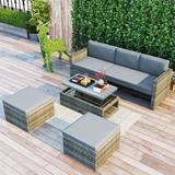 Latitude Run® 4-Piece Outdoor Backyard Patio Rattan Sofa Set, All-Weather PE Wicker Sectional Furniture Set w/ Retractable Table in Brown/Gray