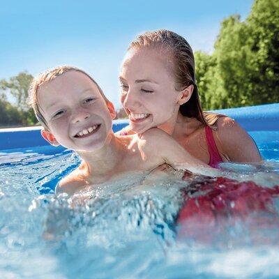 Intex 10'x2.5' Kid Swimming Pool w/Filter Pump & Cleaning Maintenance Kit Plastic in Blue/Gray | 30 H x 120 W x 120 D in | Wayfair 28121EH + 28002E
